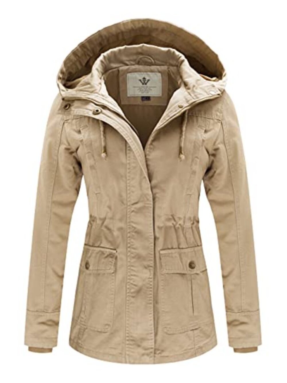 WenVen Women's Cotton Military Anorak Jacket Lightweight Zip Hooded Utility Coat